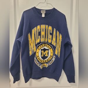 Vintage 90s Blue, Yellow Michigan Ann Arbor Men's Sweatshirt, Size Medium, M